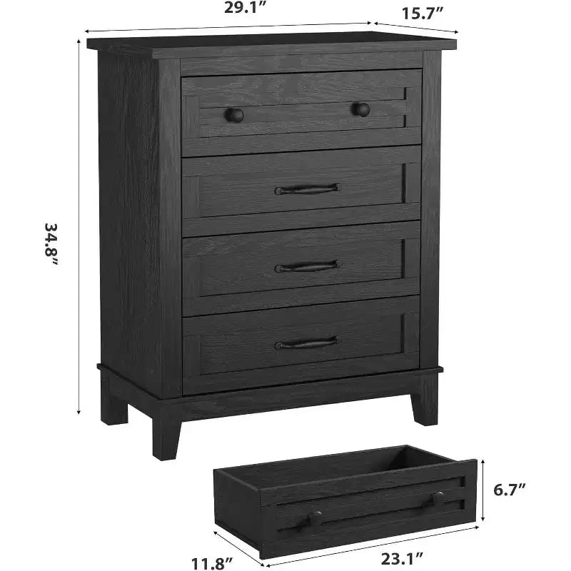 Acekool Commode à 4 tiroirs, Armoire verticale haute avec tiroirs de rangement profonds, Organisateur de placard moderne pour chambre à coucher et salon