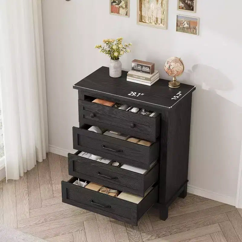 Acekool Commode à 4 tiroirs, Armoire verticale haute avec tiroirs de rangement profonds, Organisateur de placard moderne pour chambre à coucher et salon
