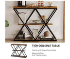 Console de table industrielle à 3 niveaux avec cadre en métal en forme de X, table console/canapé à étagère ouverte pour salon avec pieds réglables