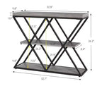 Console de table industrielle à 3 niveaux avec cadre en métal en forme de X, table console/canapé à étagère ouverte pour salon avec pieds réglables