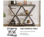 Console de table industrielle à 3 niveaux avec cadre en métal en forme de X, table console/canapé à étagère ouverte pour salon avec pieds réglables