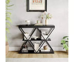 Console de table industrielle à 3 niveaux avec cadre en métal en forme de X, table console/canapé à étagère ouverte pour salon avec pieds réglables