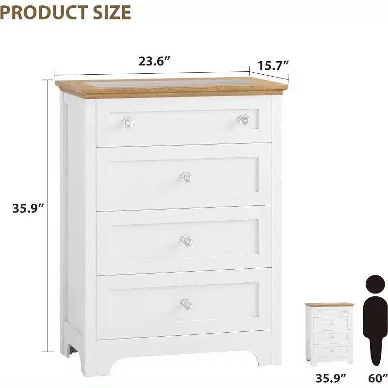 Table de chevet Acekool à 4 tiroirs avec plateau en verre, commode moderne pour chambre, salon, entrée