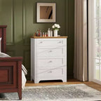 Table de chevet Acekool à 4 tiroirs avec plateau en verre, commode moderne pour chambre, salon, entrée
