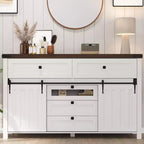 Acekool Farmhouse Buffet Cabinet, Kitchen Sideboard with Sliding Barn Doors and 5 Drawers, Coffee Bar Storage for Dining Room and Living Room