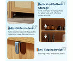 Meuble à chaussures en rotin avec portes en rotin ventilées et finition chaleureuse en grain de bois, étagères réglables pour un rangement flexible