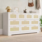 Commode Acekool en rotin à 10 tiroirs, commode de style ferme moderne de 150 cm de large, organisateur de rangement pour chambre, salon, entrée
