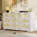 Commode Acekool en rotin à 10 tiroirs, commode de style ferme moderne de 150 cm de large, organisateur de rangement pour chambre, salon, entrée