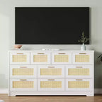 Commode Acekool en rotin à 10 tiroirs, commode de style ferme moderne de 150 cm de large, organisateur de rangement pour chambre, salon, entrée
