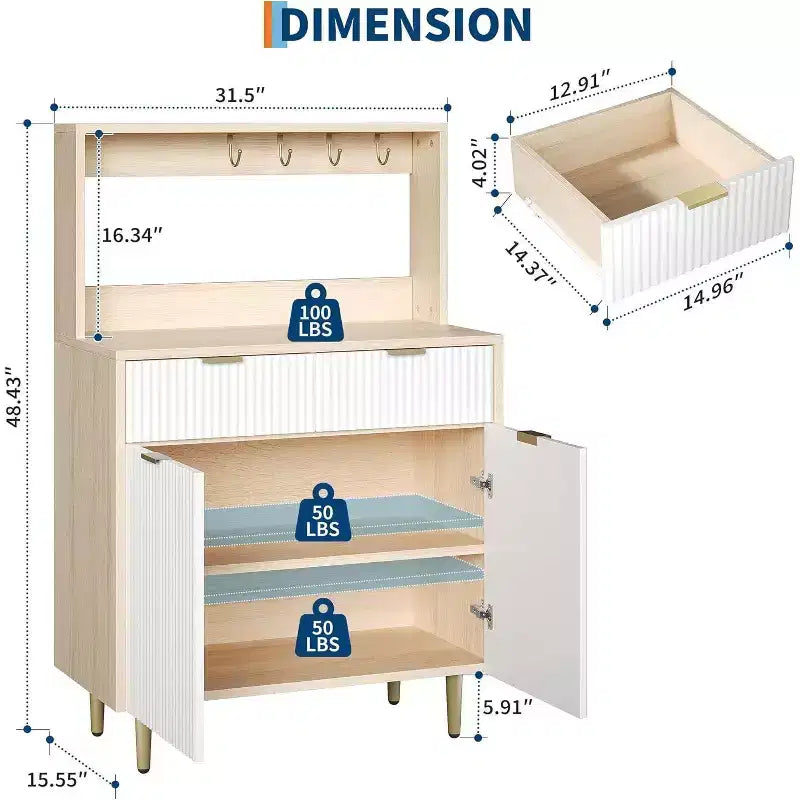 Acekool Buffet Flûté avec 2 Tiroirs et Étagères Réglables, Console Bar à Café Moderne pour Salle à Manger, Cuisine, Couloir