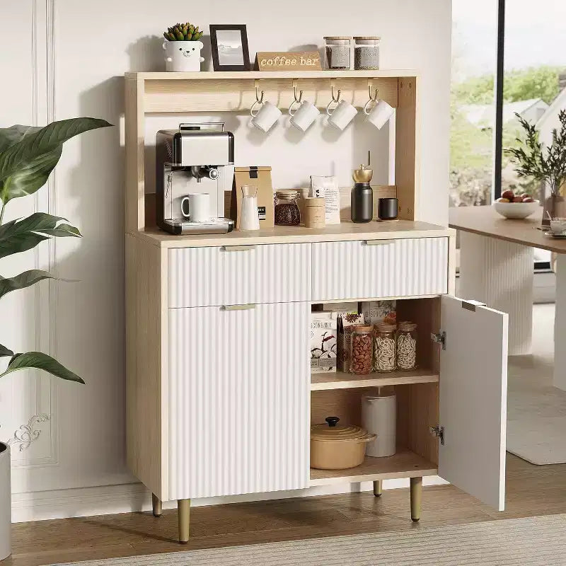 Acekool Buffet Flûté avec 2 Tiroirs et Étagères Réglables, Console Bar à Café Moderne pour Salle à Manger, Cuisine, Couloir