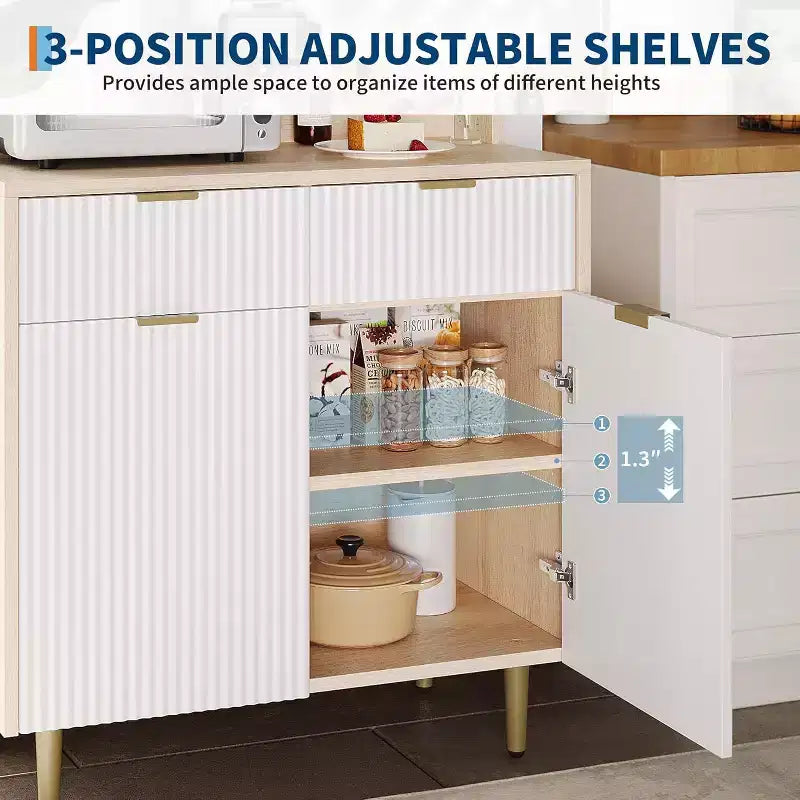 Acekool Buffet Flûté avec 2 Tiroirs et Étagères Réglables, Console Bar à Café Moderne pour Salle à Manger, Cuisine, Couloir
