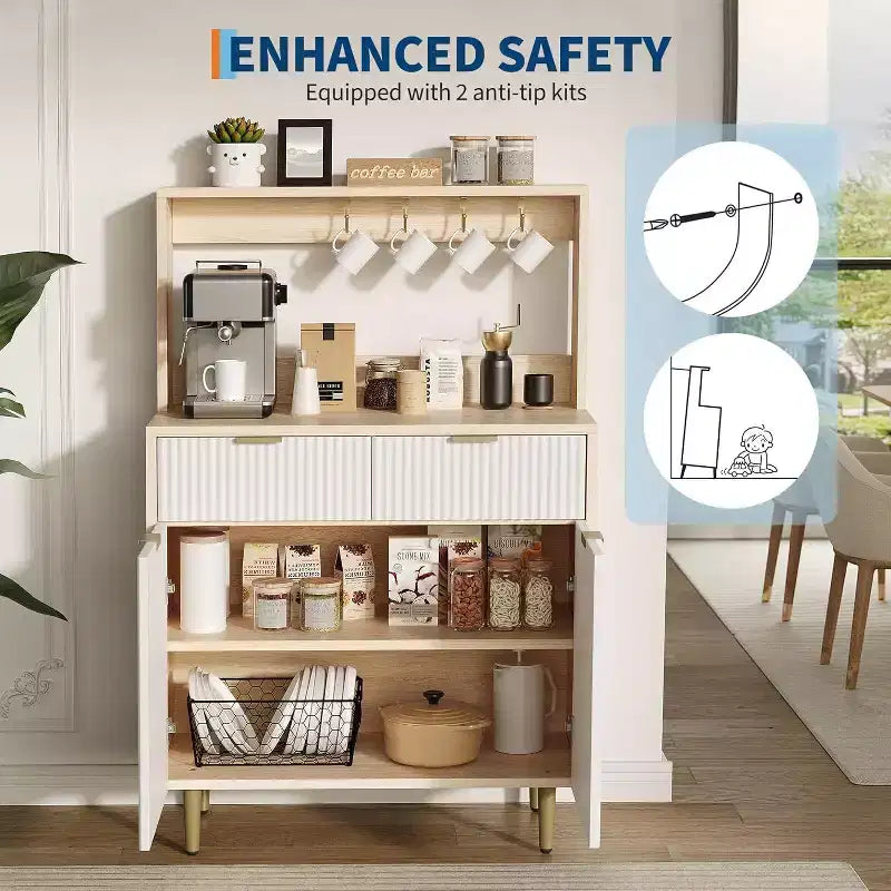 Acekool Buffet Flûté avec 2 Tiroirs et Étagères Réglables, Console Bar à Café Moderne pour Salle à Manger, Cuisine, Couloir