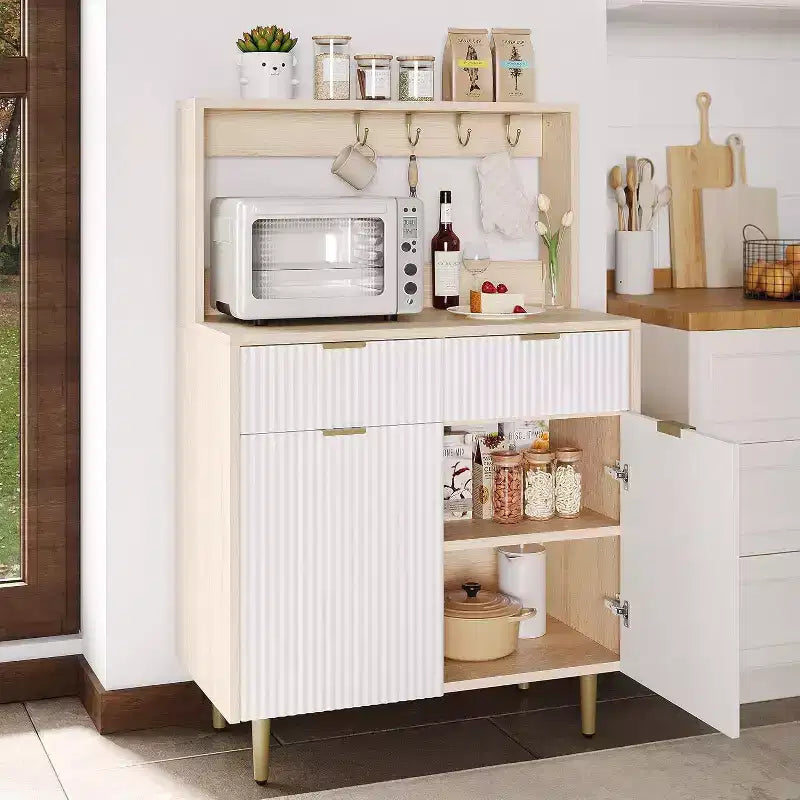 Acekool Buffet Flûté avec 2 Tiroirs et Étagères Réglables, Console Bar à Café Moderne pour Salle à Manger, Cuisine, Couloir