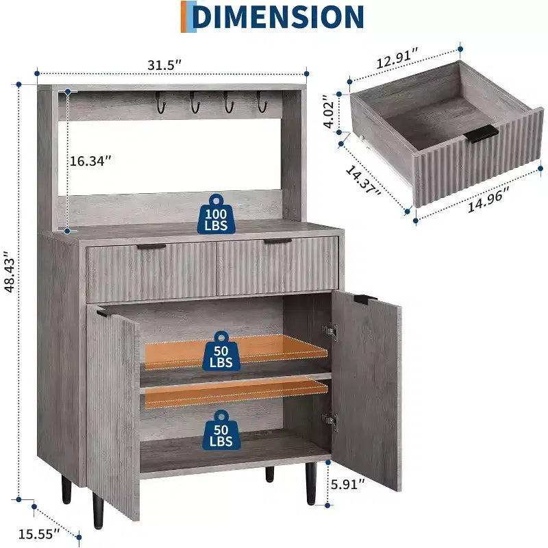 Acekool Buffet Flûté avec 2 Tiroirs et Étagères Réglables, Console Bar à Café Moderne pour Salle à Manger, Cuisine, Couloir