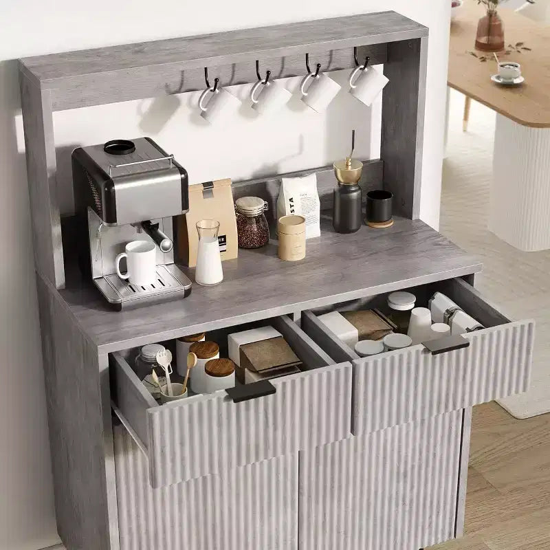 Acekool Buffet Flûté avec 2 Tiroirs et Étagères Réglables, Console Bar à Café Moderne pour Salle à Manger, Cuisine, Couloir
