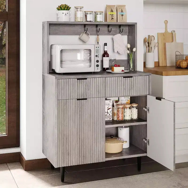 Acekool Buffet Flûté avec 2 Tiroirs et Étagères Réglables, Console Bar à Café Moderne pour Salle à Manger, Cuisine, Couloir