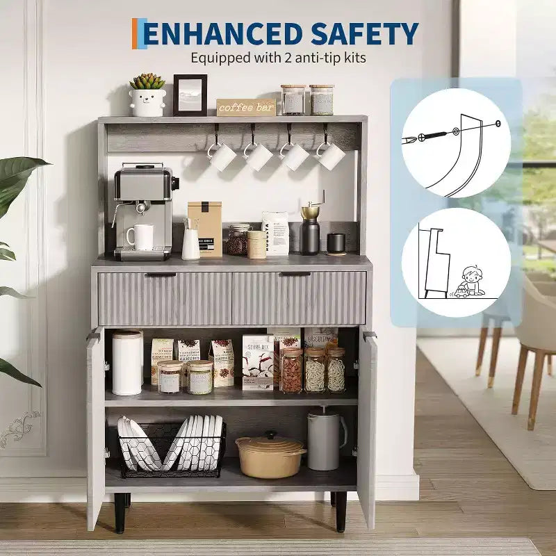 Acekool Buffet Flûté avec 2 Tiroirs et Étagères Réglables, Console Bar à Café Moderne pour Salle à Manger, Cuisine, Couloir