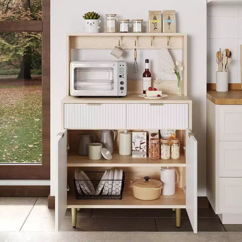 Acekool Buffet Flûté avec 2 Tiroirs et Étagères Réglables, Console Bar à Café Moderne pour Salle à Manger, Cuisine, Couloir