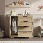 Armoire de chambre en bois Acekool, meuble de rangement de 43,3 po avec 4 tiroirs, porte et tringle de penderie