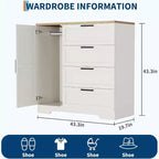 Armoire de chambre en bois Acekool, meuble de rangement de 43,3 po avec 4 tiroirs, porte et tringle de penderie