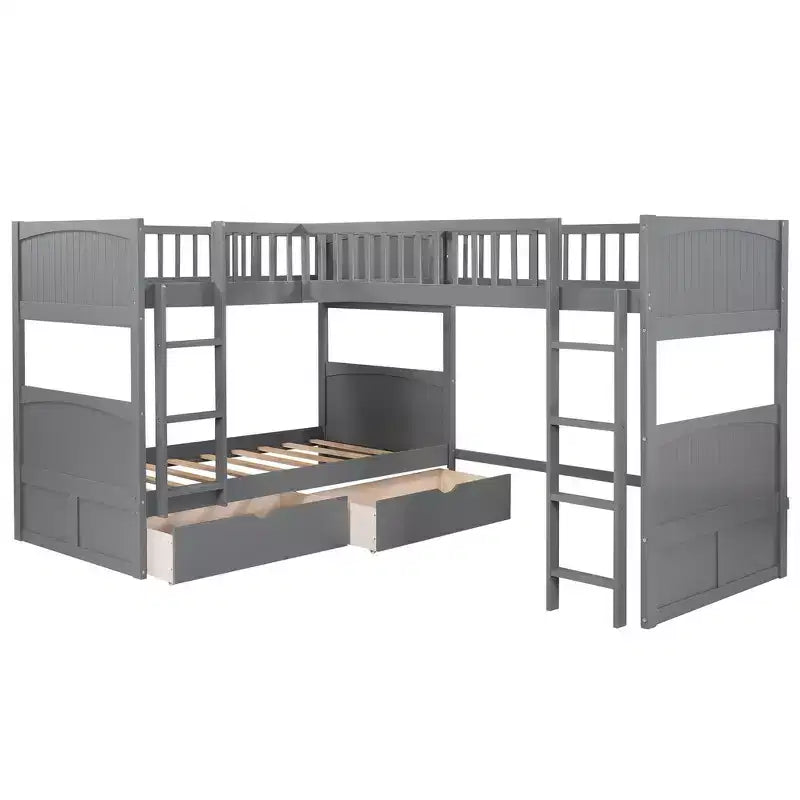 Lit superposé Whisen, format deux places, avec tiroirs intégrés et espace polyvalent sous le lit pour chambres d'enfants