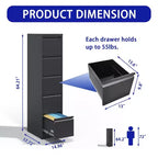 Meuble de classement vertical à 5 tiroirs avec serrure, armoire de classement métallique verrouillable pour bureau à domicile, armoire de rangement de dossiers pour format A4/Lettre/Légal