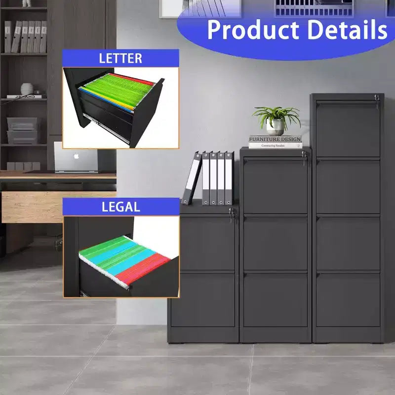 Meuble de classement vertical à 5 tiroirs avec serrure, armoire de classement métallique verrouillable pour bureau à domicile, armoire de rangement de dossiers pour format A4/Lettre/Légal