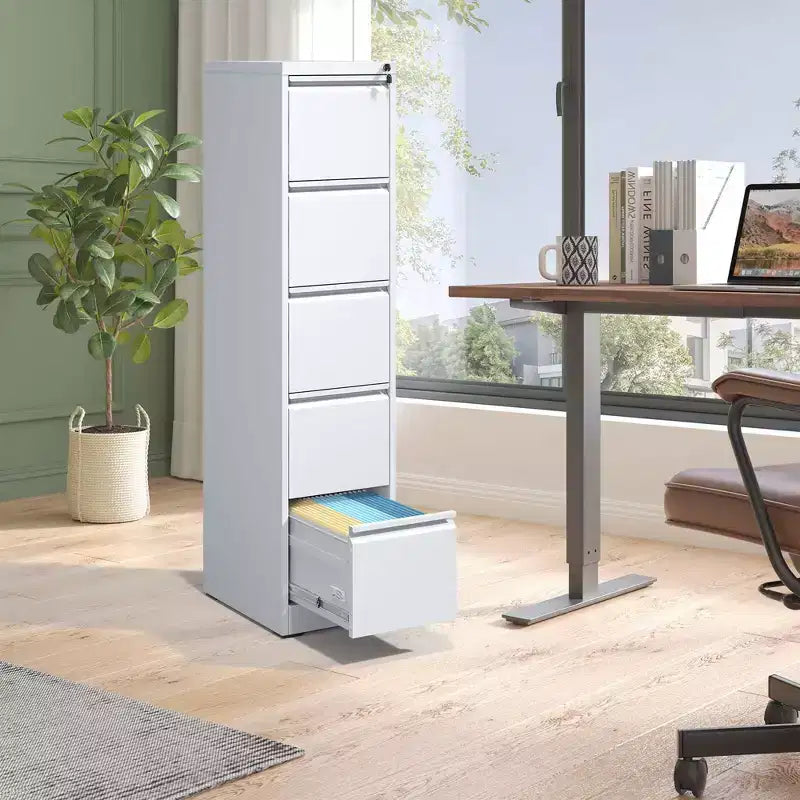 Meuble de classement vertical à 5 tiroirs avec serrure, armoire de classement métallique verrouillable pour bureau à domicile, armoire de rangement de dossiers pour format A4/Lettre/Légal