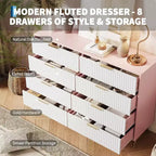 Commode moderne en bois à 8 tiroirs cannelés de 55" avec poignées métalliques - Organisateur de rangement polyvalent et meuble TV pour chambre et salon.