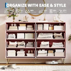 Commode moderne en bois à 8 tiroirs cannelés de 55" avec poignées métalliques - Organisateur de rangement polyvalent et meuble TV pour chambre et salon.