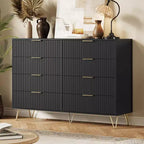 Commode moderne en bois à 8 tiroirs cannelés de 55" avec poignées métalliques - Organisateur de rangement polyvalent et meuble TV pour chambre et salon.