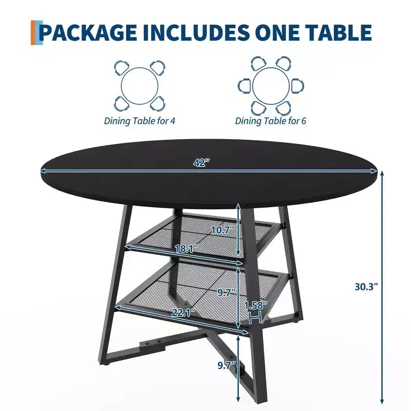 Tables de salle à manger pour 4, ensemble table de salle à manger ronde avec rangement, table de cuisine haute 42 pouces