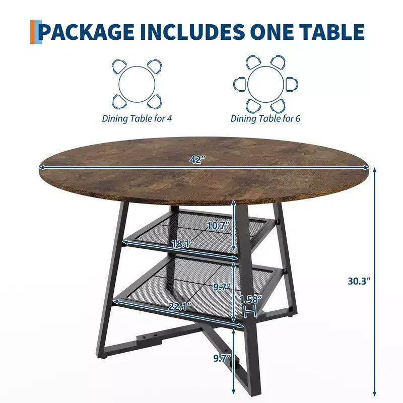 Tables de salle à manger pour 4, ensemble table de salle à manger ronde avec rangement, table de cuisine haute 42 pouces