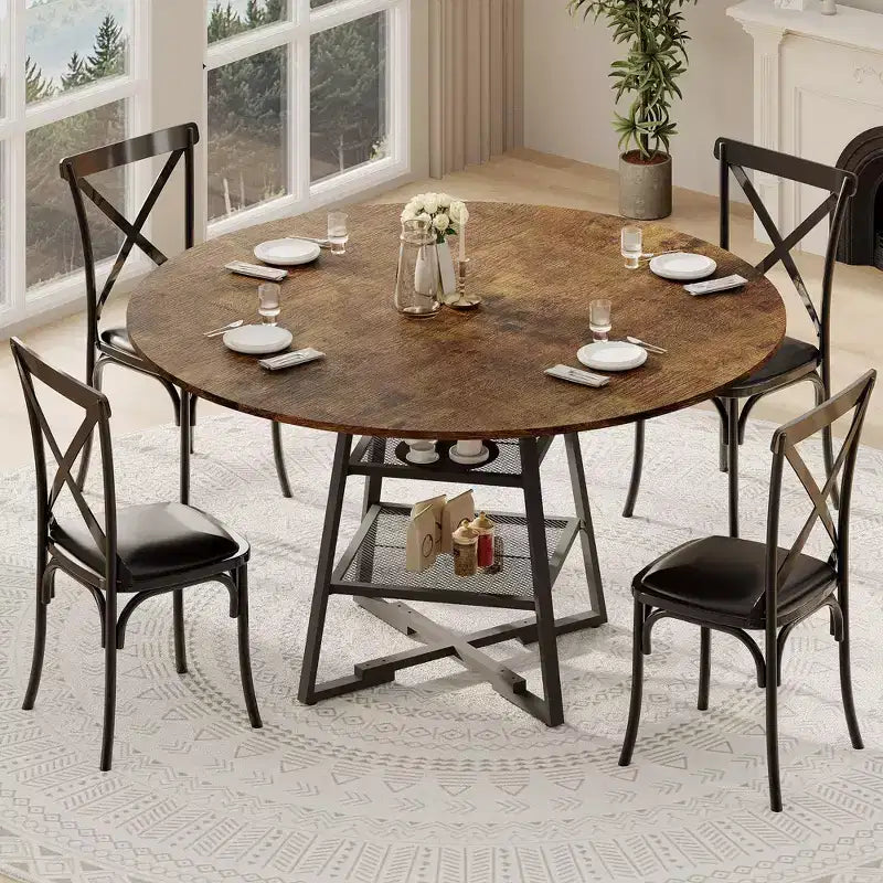 Tables de salle à manger pour 4, ensemble table de salle à manger ronde avec rangement, table de cuisine haute 42 pouces