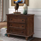Table de chevet avec 3 tiroirs, pieds en bois massif, tablette coulissante en bois de pin, table d'appoint moderne.