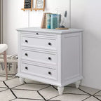 Table de chevet avec 3 tiroirs, pieds en bois massif, tablette coulissante en bois de pin, table d'appoint moderne.