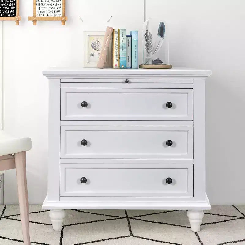 Table de chevet avec 3 tiroirs, pieds en bois massif, tablette coulissante en bois de pin, table d'appoint moderne.