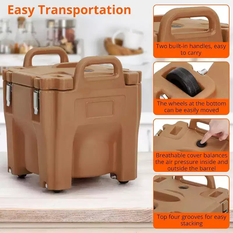 Bac isotherme de transport alimentaire, capacité de 20,8 L, boîte chaude empilable, avec cuillère, roues et fermeture sécurisée, pour la restauration, les réunions de famille, les cantines, les restaurants