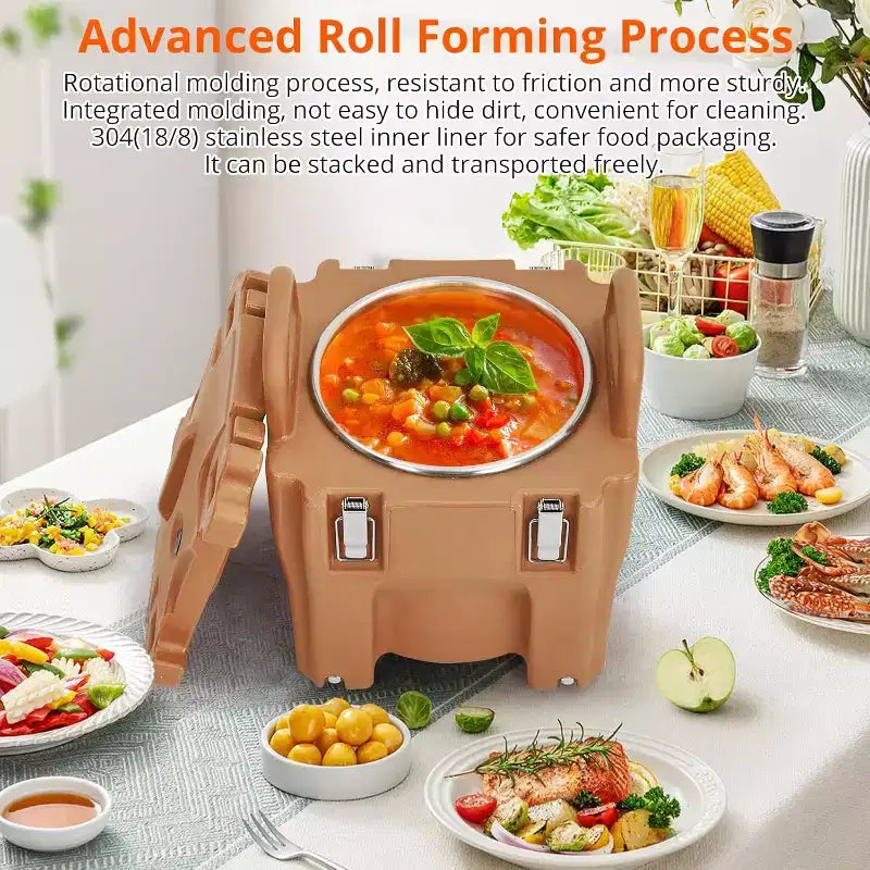 Bac isotherme de transport alimentaire, capacité de 20,8 L, boîte chaude empilable, avec cuillère, roues et fermeture sécurisée, pour la restauration, les réunions de famille, les cantines, les restaurants