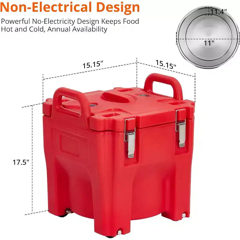 Bac isotherme de transport alimentaire, capacité de 20,8 L, boîte chaude empilable, avec cuillère, roues et fermeture sécurisée, pour la restauration, les réunions de famille, les cantines, les restaurants