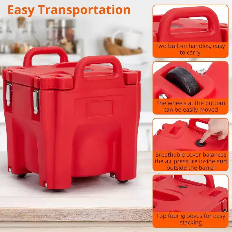Bac isotherme de transport alimentaire, capacité de 20,8 L, boîte chaude empilable, avec cuillère, roues et fermeture sécurisée, pour la restauration, les réunions de famille, les cantines, les restaurants
