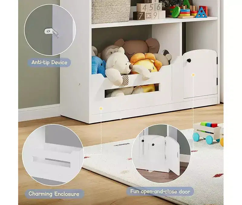 Étagère à Livres et Organisateur de Rangement de Jouets pour Enfants à 3 Niveaux avec Lumière à Détecteur de Mouvement C Porte-Livres en Bois pour Salles de Jeux, Salles de Classe et Chambres à Coucher