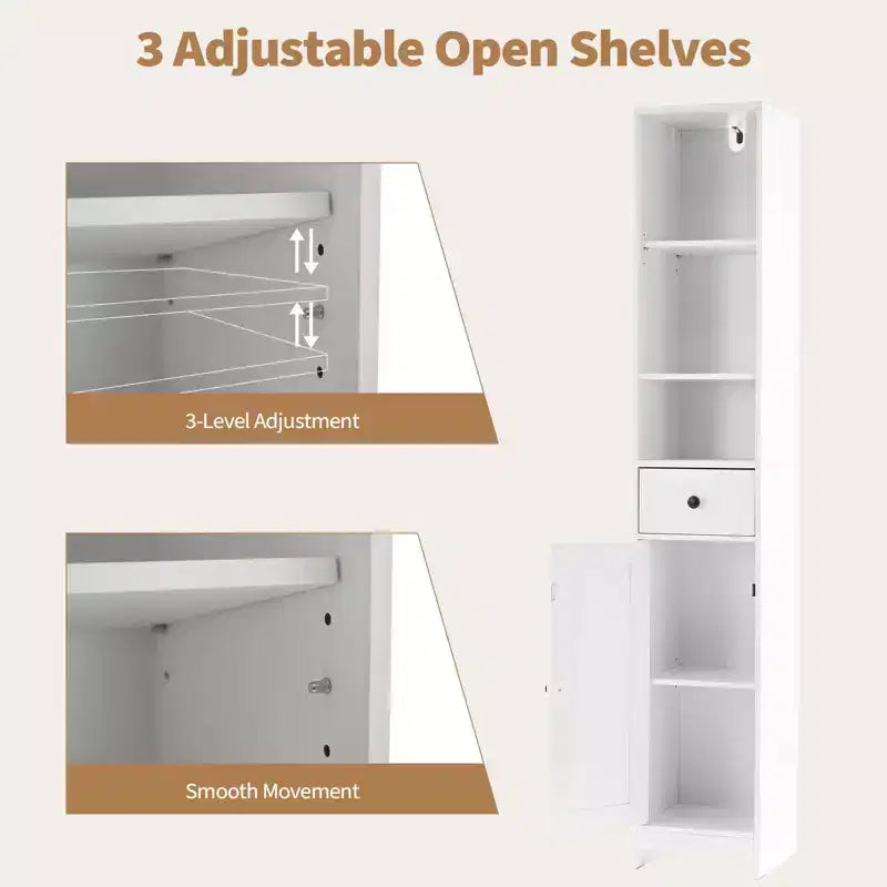 Meuble haut de salle de bain, 66,9" Armoire autoportante moderne avec étagère ouverte, tiroir et porte pour l'organisation de la salle de bain, Meuble de rangement
