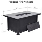 Table Foyer, 52'' 2-en-1 50 000 BTU Foyer Extérieur au Gaz Foyer Rectangulaire au Propane avec Protection en Verre/Couvercle/Rangement/Housses
