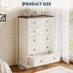 Commode haute 5 tiroirs cannelée avec poignées métalliques, rangement en bois peu encombrant pour appartement et chambre d'amis