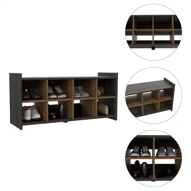 Meuble à chaussures pour entrée, finition acajou café, rangement 8 paires, entrée, vestiaire