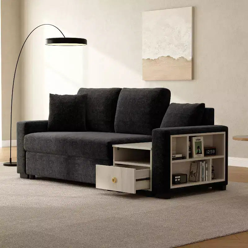 Christopher Knight Home Arvi Causeuse moderne en chenille de 79,3 po avec console, accoudoir de rangement et oreillers