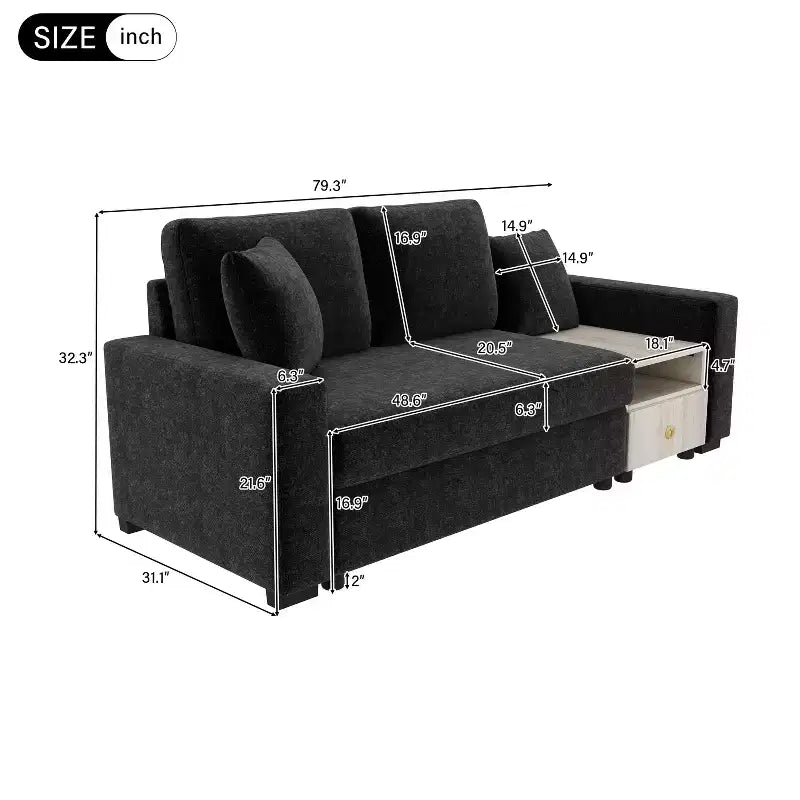 Christopher Knight Home Arvi Causeuse moderne en chenille de 79,3 po avec console, accoudoir de rangement et oreillers