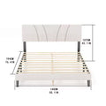 AEELLEEA Bed Frame with Linen Headboard and Metal Legs Solid Wood Slats Mattress Platform for Bedroom Beige